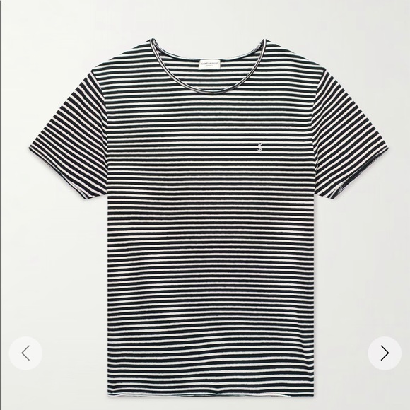 SAINT LAURENT STRIPE LINEN COTTON T-SHIRT - Picture 1 of 10